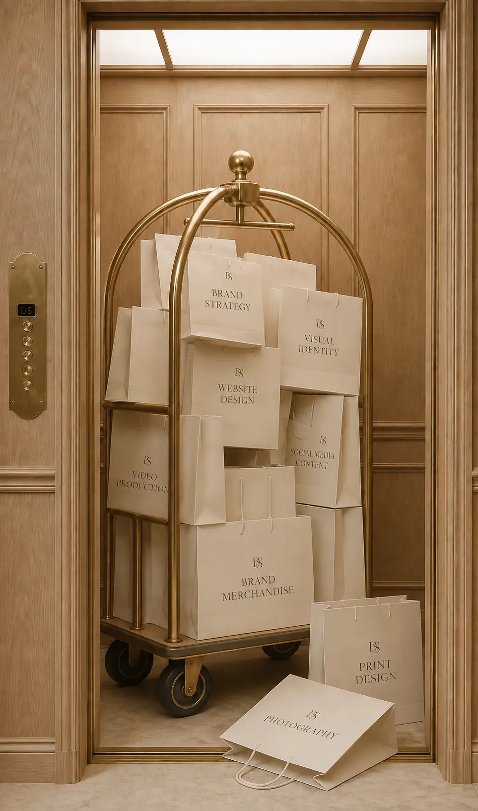 Framed creative moodboard with notes, papers and visual inspiration for brand development