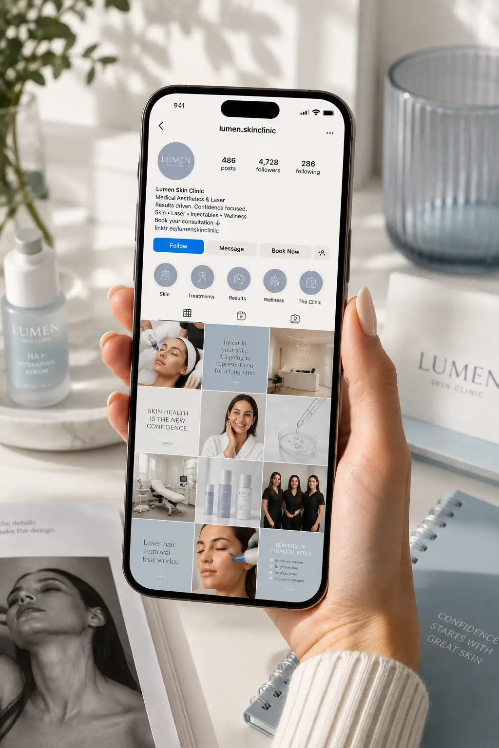 Medical aesthetics brand content created for websites, treatment pages, social media and marketing campaigns